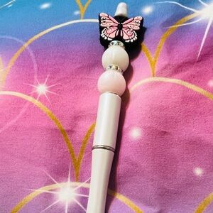 Elegant White and Pink Beaded Pen